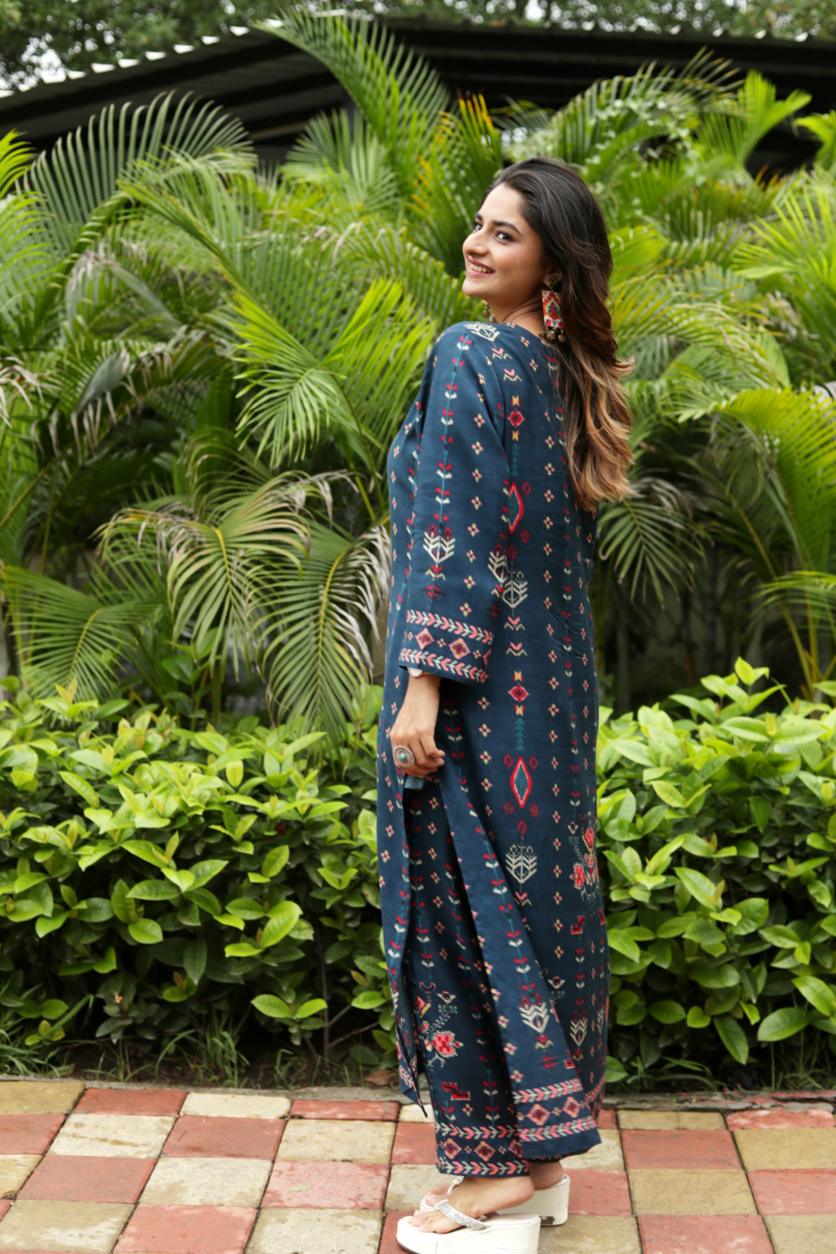 Sanjh Midnight Deep Teal Blue Pure Muslin Co-ord Set/ Pant Set